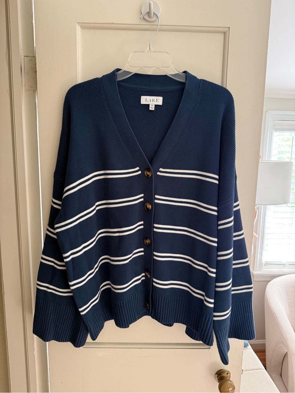 LAKE Never Worn Navy Striped Button Cardigan